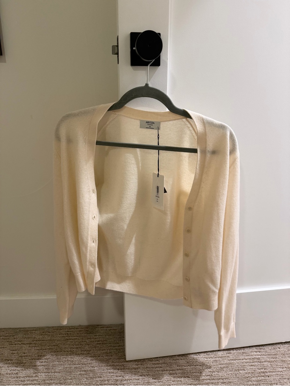 Aritzia Cashmere White Knit Button-Up Cardigan